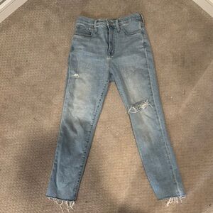 Madewell Blue Straight Leg Jeans with Distressed Details